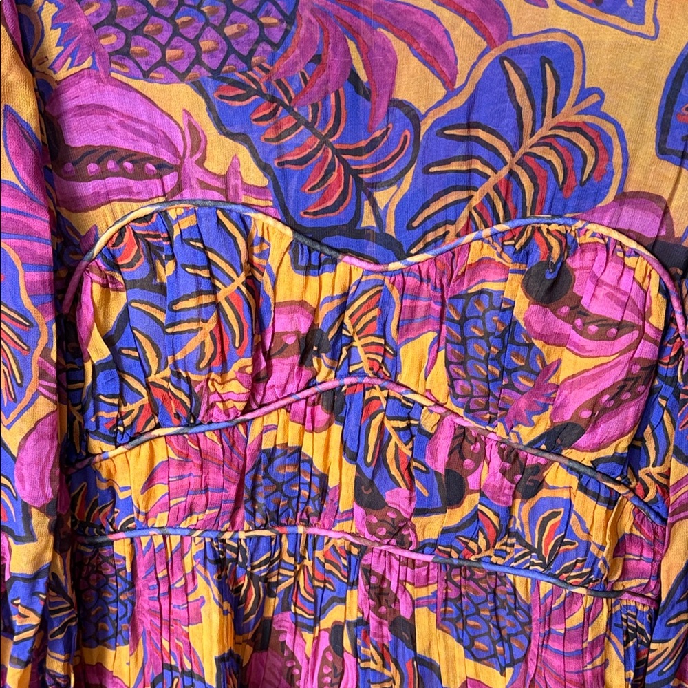 EUC FARM Rio fruit dream pleated long sleeve dress sz L - Picture 5 of 10